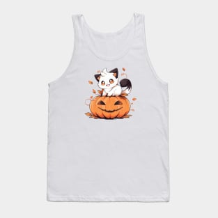 Black and white kitten sitting on a pumpkin Tank Top